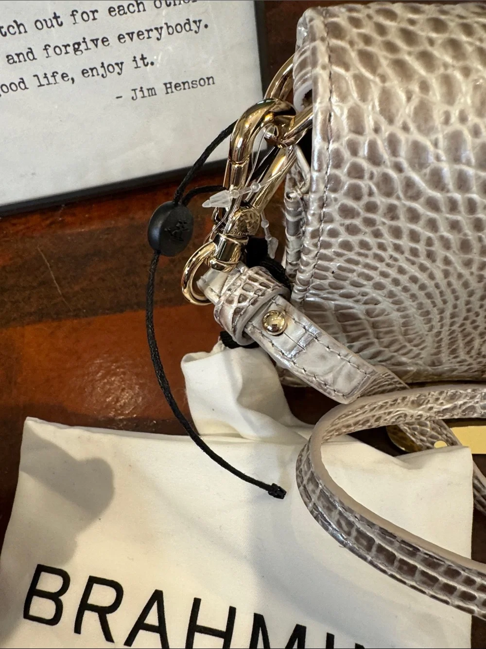 Brahmin Cream Croc-Embossed Crossbody Bag